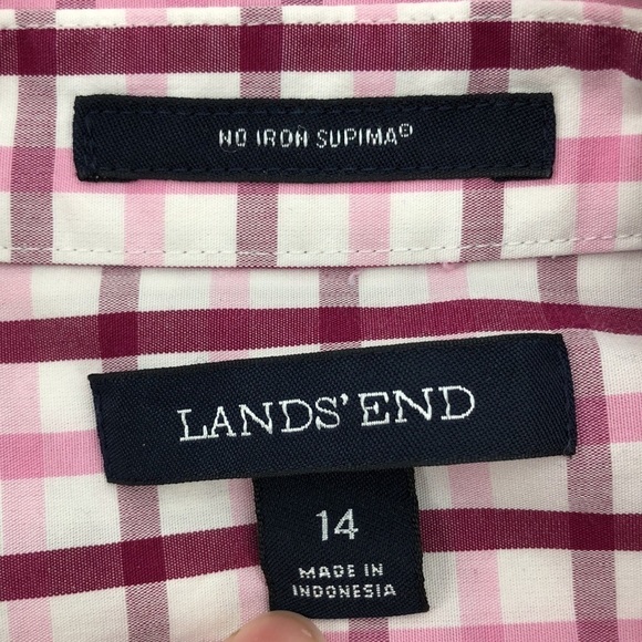Lands’ Ens No Iron 100% Supima Cotton Size 14 Button Down Plaid Top Baumwolle - Picture 5 of 11